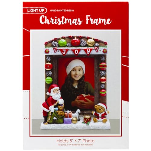 5x7 Santa Christmas Light-Up Resin Photo Frame with Joy Banner