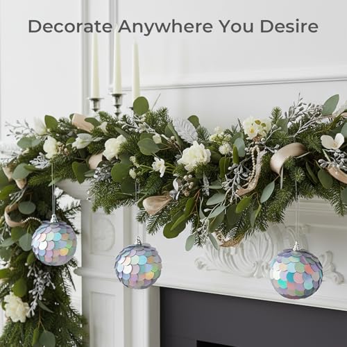 XMIAOX Lunara Silver 3.15 Inch Iridescent Paillettes Christmas Ornament - 4 Pack