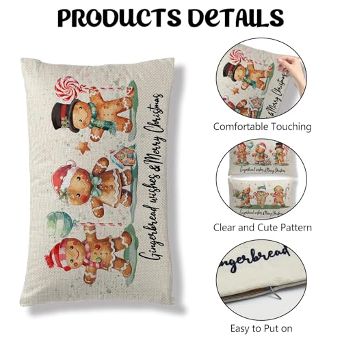 Gingerbread Christmas Pillow Covers – 2 Pack Vintage Holiday Cushion Covers