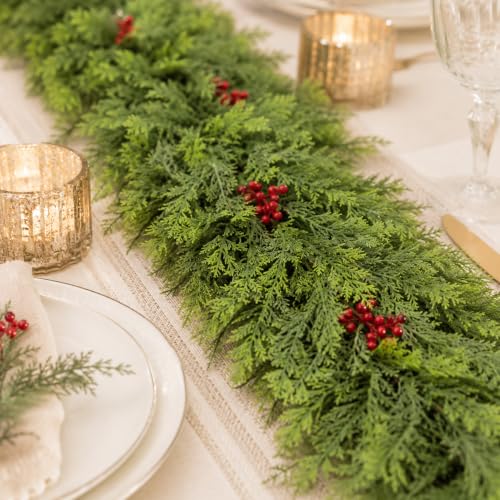 DLPL 9 Ft Cedar Garland - Real Touch Christmas Decor for Mantle (1 Pack)