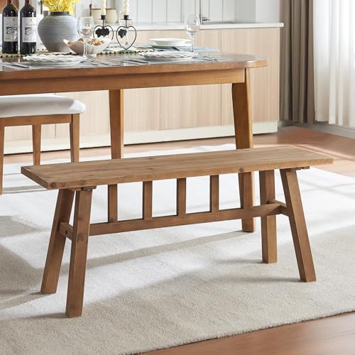 43-Inch Solid Wood Farmhouse Bench, Rustic Entryway or Dining Seat