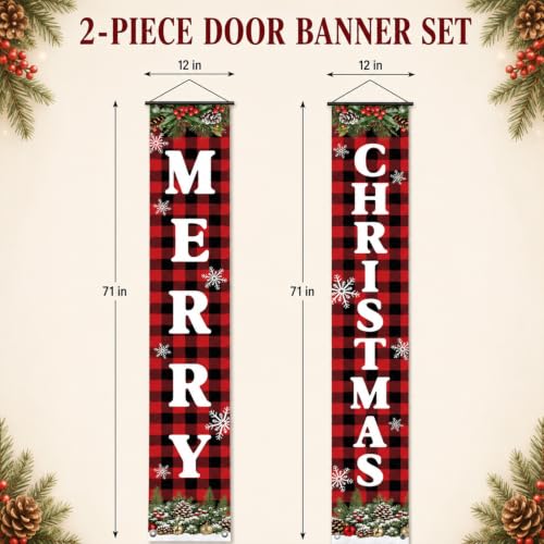 Actilize MERRY CHRISTMAS 71" x 12" Door Banner – Weather-Resistant Xmas Decoration, Easy Hang