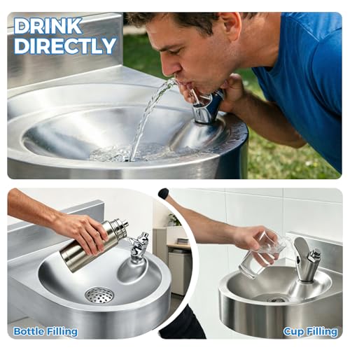 Wall Mounted Stainless Steel Drinking Fountain with Faucet, Compact 11-Inch Basin for Indoor/Outdoor Use