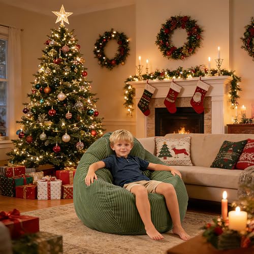 Soft Corduroy Kids Bean Bag Chair with Memory Foam Filling - 3ft Green