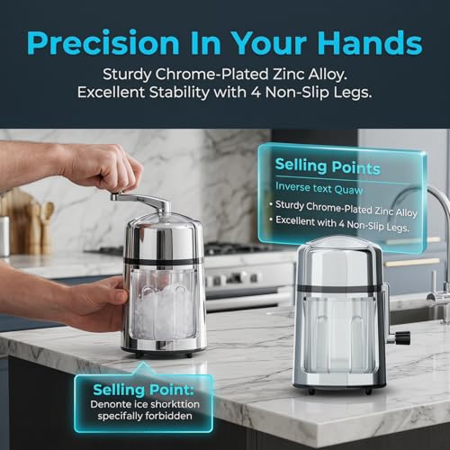 GARUET Manual Ice Crusher with Stainless Steel Blades & Bonus Ice Bucket for Cocktails