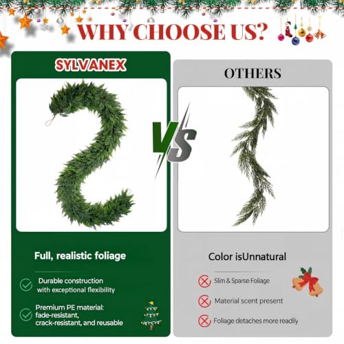 SYLVANEX 2-Pack 9FT Artificial Cedar Garland Christmas Decorations Dense & Lifelike