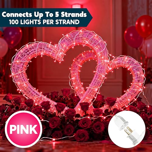 Joiedomi Pink 200-Count 42.8 ft Indoor/Outdoor String Lights, White Wire, 2 Packs