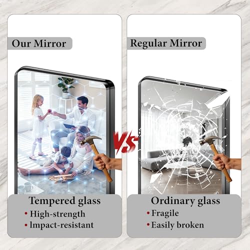 30x36 Inch Matte Black Bathroom Wall Mirror, Shatterproof Tempered Glass