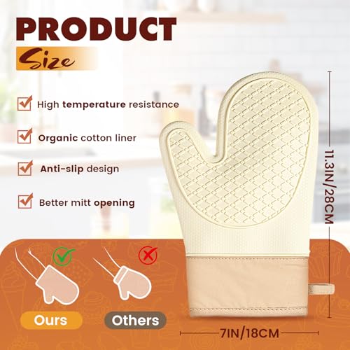 Silicone Oven Mitts, Waterproof Heat Resistant Kitchen Gloves (2 PCS)