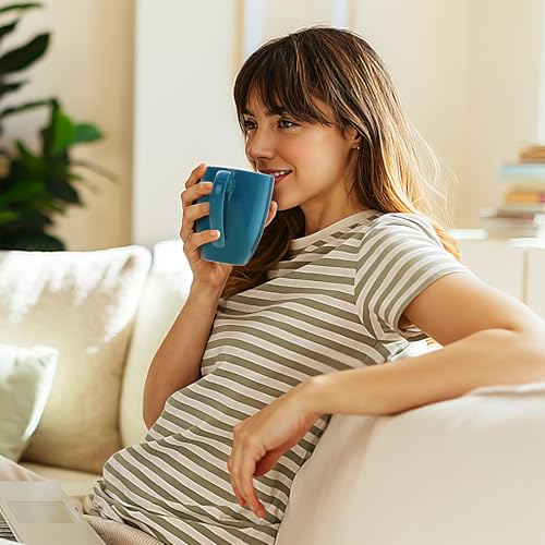 Assorted Blue Porcelain Coffee Mug Set of 6, 13 oz Tea & Latte Cups with Handle
