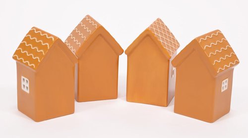 Mark Feldstein & Associates Ceramic Gingerbread Village Houses - LED Lit, 4-Inch, Set of 4