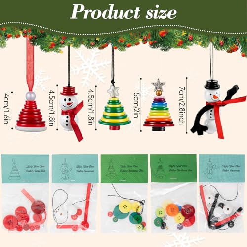 Soulchen 15 Sets Christmas Button Ornaments Snowman Santa Tree Crafts Decor