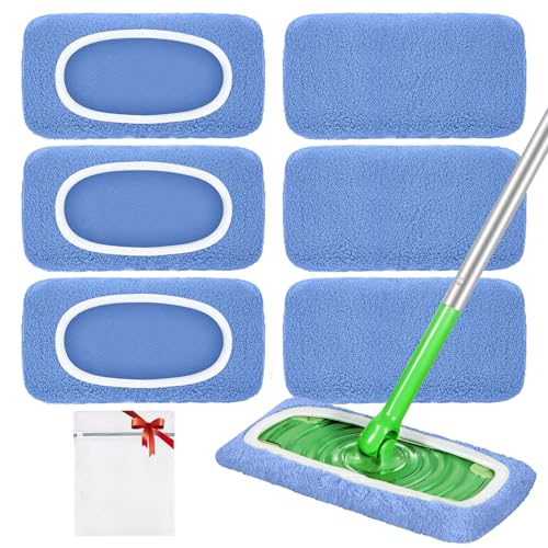 Reusable Microfiber Mop Pads for Dry Sweeping & Wet Mopping - 6 Pack