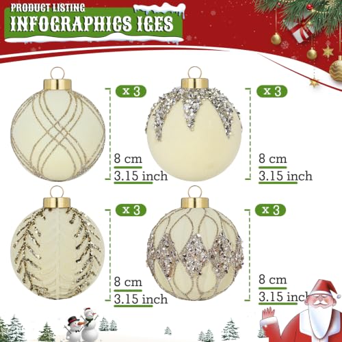 12-Pack Velvet Christmas Ball Ornaments - 80mm/3.15 in Flocked
