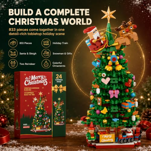 Vadeny Red Advent Calendar 2026 Christmas Building Blocks Set, 24 Days Countdown