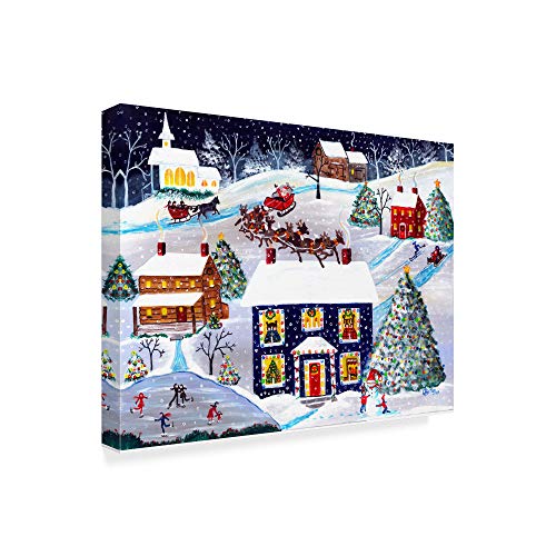 Santa Reindeer Christmas Wall Art by Cheryl Bartley - 35x47 Inch Canvas