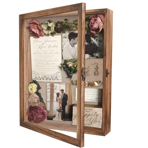 11x14 Wood Shadow Box Display Case with Hinged Door and Linen Back