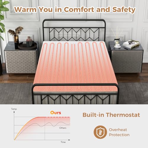 Heated Mattress Pad Twin Size with 9 Heat Settings & Timer