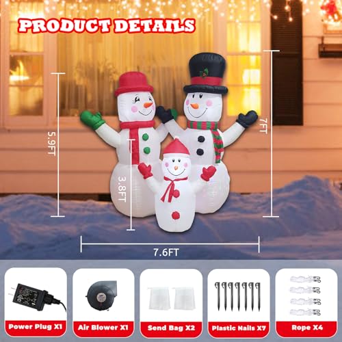 7FT Inflatable Snowman Family Decorations with Rotating Lights - Outdoor Xmas Yard Lawn Holiday Party