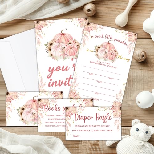25-Piece Fall Pumpkin Baby Shower Invitation Set with Raffle Tickets