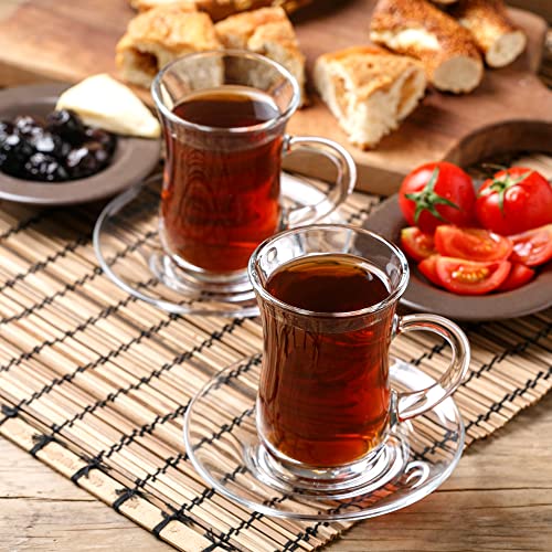 Turkish Tea Set 12 Pcs - 6 Glass Cups & Saucers, Modern Borosilicate Glass