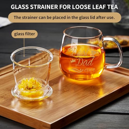 DOPUDO 17.6oz Glass Tea Cup with 'Best Dad Ever' Design – Perfect Father’s Day Gift