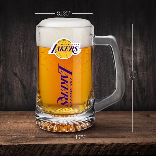 14oz Glass Beer Stein with Professional Team Logo, Heavy-Duty Barware