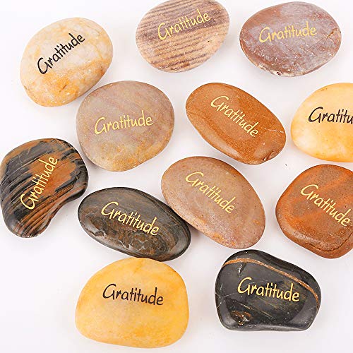 12pcs Engraved Gratitude Stones, Natural River Rock Pocket Stones