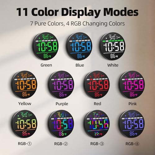 8-Inch LED Digital Wall Clock with Remote, RGB Color Display and Timer