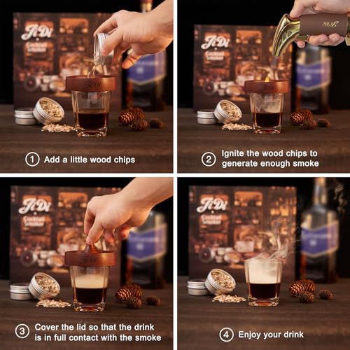 JIDI Whiskey Smoker Kit with Torch & Wood Chips - Old Fashioned Cocktail & Bourbon Smoker Kit