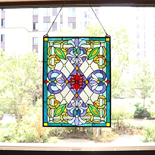 Victorian Tiffany Style Stained Glass Window Panel - 18" x 25"