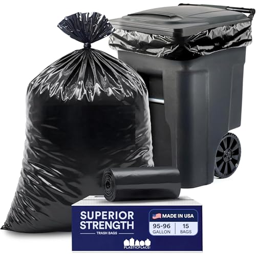 95-96 Gallon Heavy Duty Black Trash Bags - 1.2 Mil Contractor Grade (15 Count)