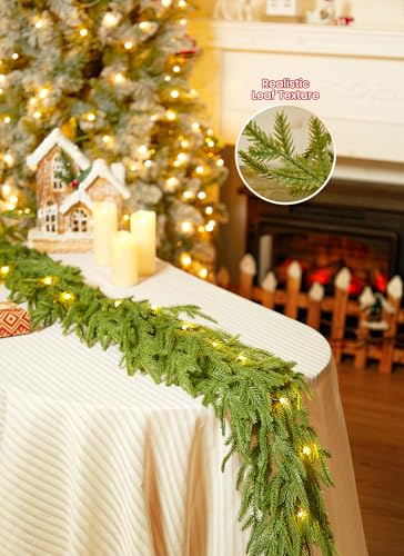 Norfolk Pine 6ft Christmas Garland with 20 LED Lights, Battery-Operated Prelit