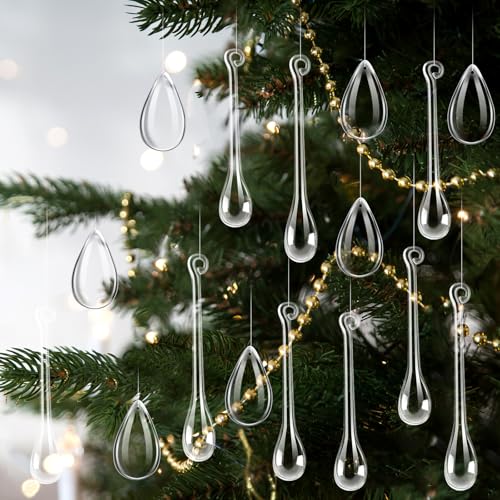 Cinnvoice 150 Pcs Christmas Acrylic Teardrop Ornaments Icicle Pendants - 1.97in, 3.86in, 5.12in