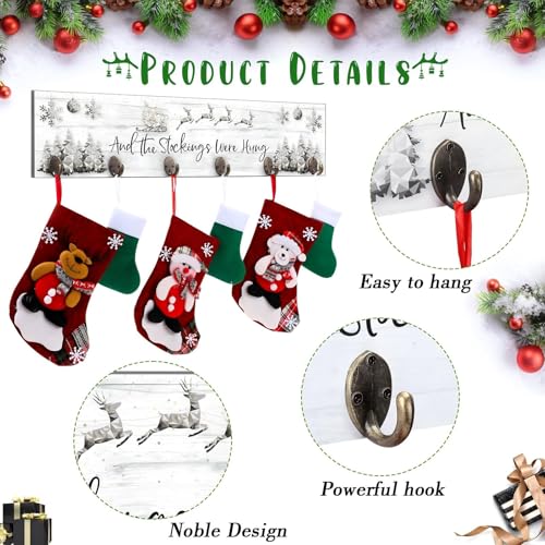 Soaoo Christmas Stocking Holder for Wall with 6 Hooks – White & Silver