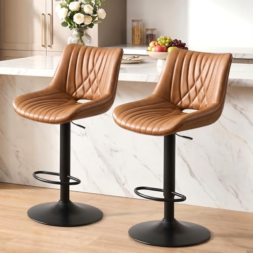 Adjustable Swivel Bar Stools Set of 2, Upholstered Faux Leather Counter Chairs