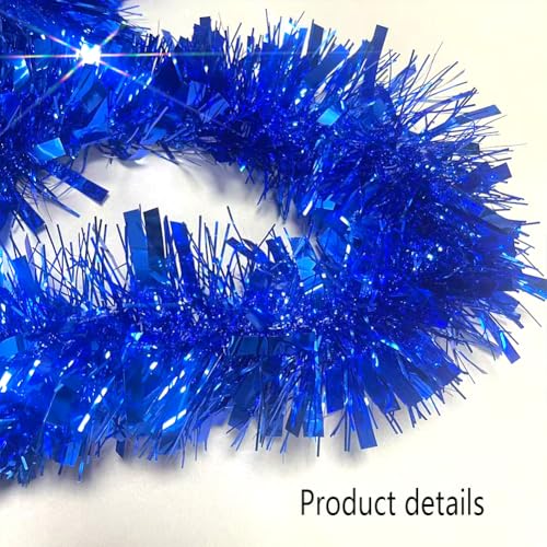 33ft Thick Metallic Blue Tinsel Garland for Christmas Tree and Party Decor