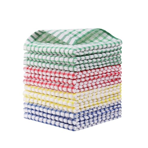 12-Pack 100% Cotton Kitchen Dish Cloths, 12x12 Inch Absorbent Terry Towels