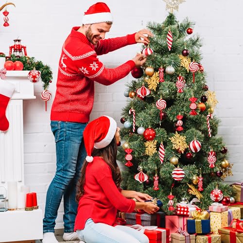 Fayoo Red Candy Cane Christmas Ornaments Set 48Pcs Holiday Tree Decor