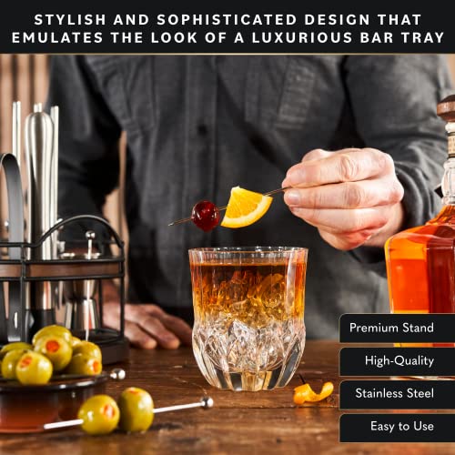 Home Hero 22-Piece Silver Bartender Kit with Wooden Stand & Recipe Book