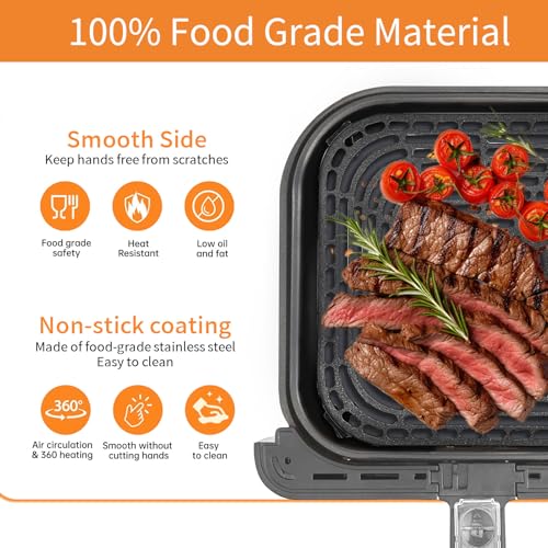 8.9-Inch Square Air Fryer Grill Pan - Non-Stick Crisper Plate for 6 QT