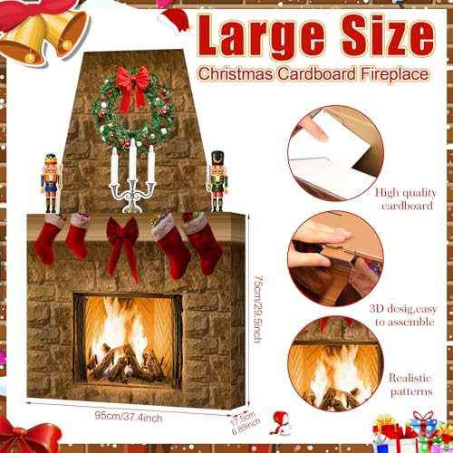 Fullhawl Farmhouse Brown 3D Cardboard Fireplace Prop Christmas Decor
