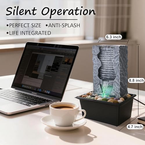 Indoor Tabletop Water Fountain - Quiet Resin Waterfall Desk Decor