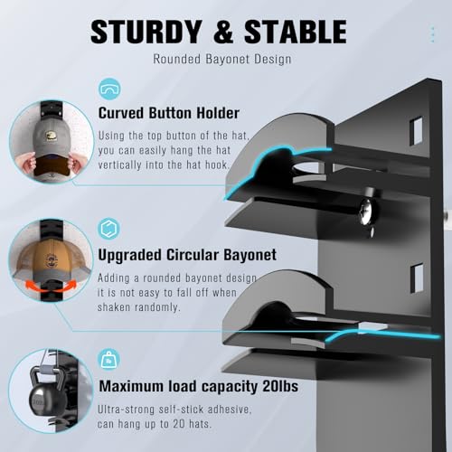 Hat Organizer for Baseball Caps 2-Pack, Wall Mount & Door Cap Rack Holder
