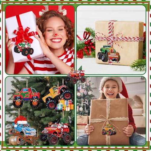 Thyle Monster Trucks Christmas Ornaments - 36 Wooden Holiday Decorations