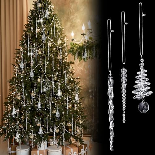 Soulchen 24 Pcs Crystal Icicle Christmas Ornaments - 3 Styles for Tree Hanging Decor (Variant: 24)