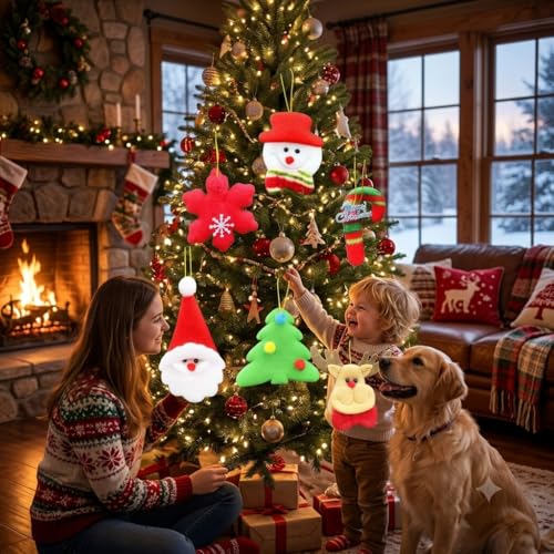 6-Piece Felt Christmas Ornaments Bulky Bulk Set – Snowman, Santa, Tree, Reindeer