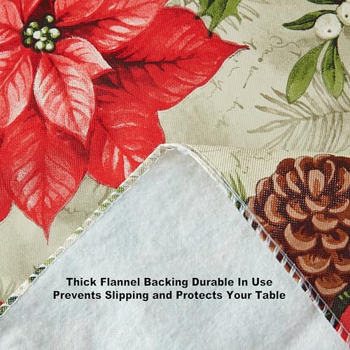 Newbridge Majestic Poinsettia 60x102 Rectangle Vinyl Tablecloth with Flannel Backing, Red Noel — 102 x 60 inches