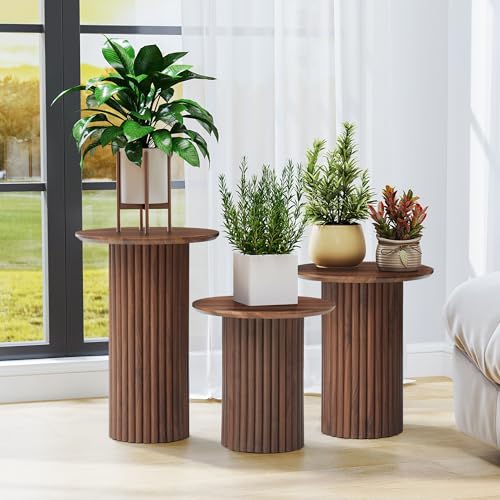 3-Piece Round Nesting Coffee Table Set, Mid-Century Modern Wood End Tables