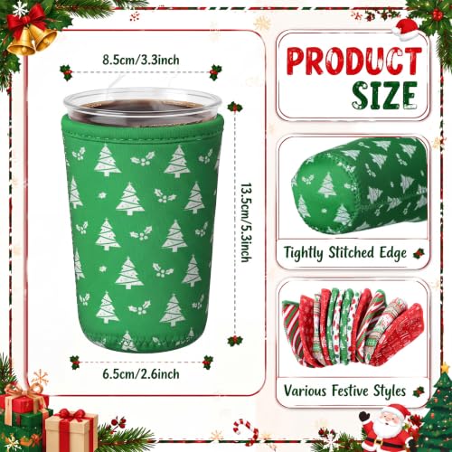 Xmas 12 Pcs Reusable Christmas Coffee Sleeves Insulator Red Green Holiday Design